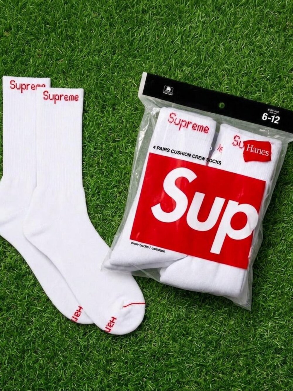 Supreme Hanes Crew Socks- White - 2 Pack - Fast Shipping